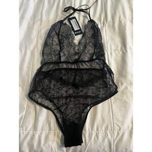 *New* Nasty Gal Halter Neck Black Lace Bodysuit Women's size Large